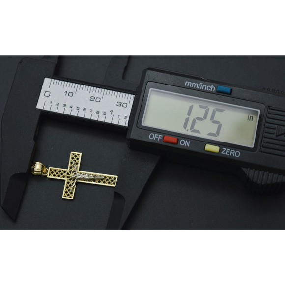 Real Solid 10K Yellow White Gold Shiny Jesus Cross Diamond Cut Pendant 1.3gr - Picture 4 of 6